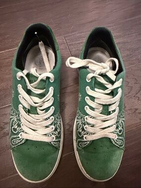 Tory Burch Green Canvas Sneakers with White Laces